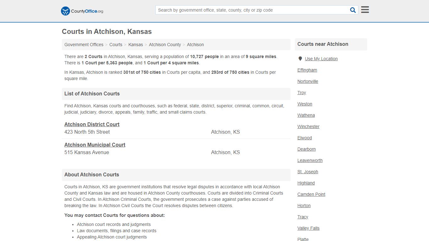 Courts - Atchison, KS (Court Records & Calendars) - County Office